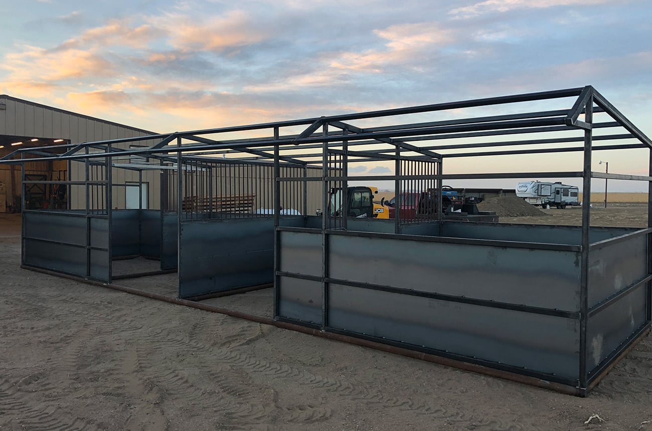 Portable loafing sheds being build